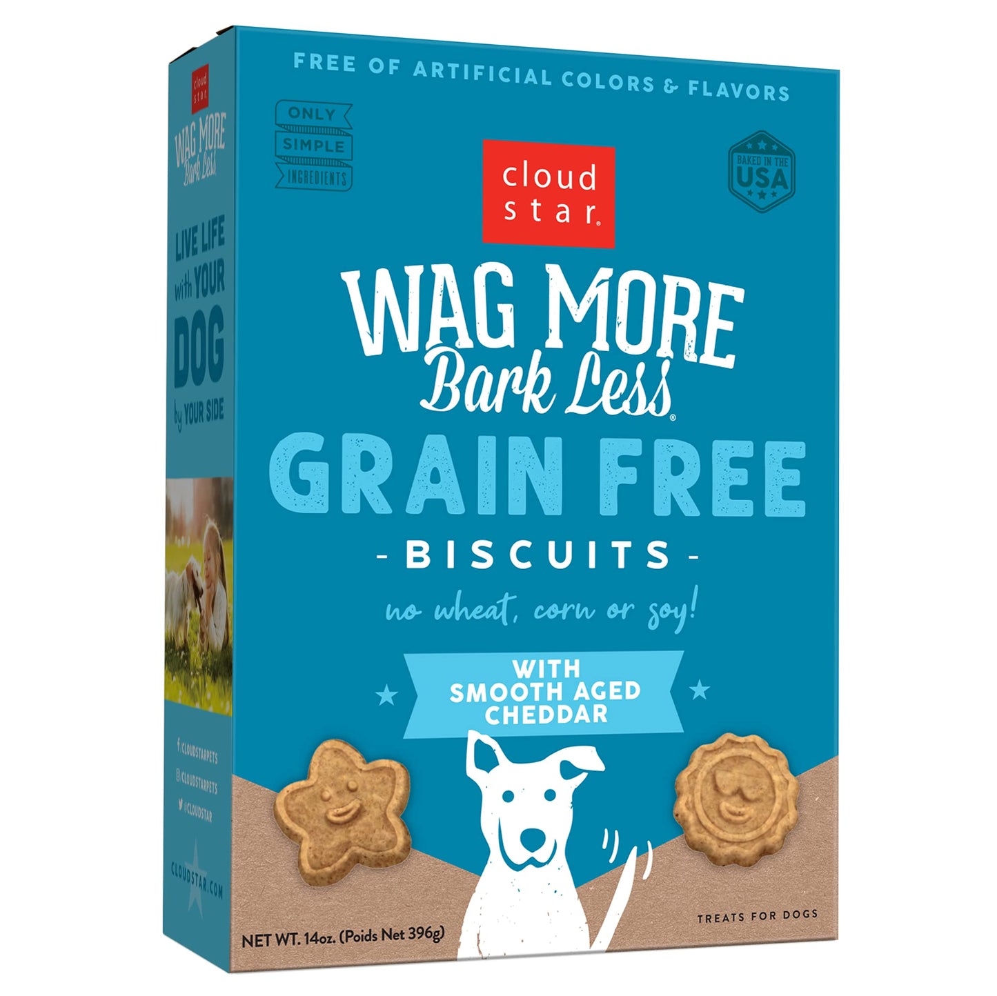 Cloud Star Wag More Bark Less Crunchy Grain Free Dog Treats, Cheddar Cheese, 14 oz. Box