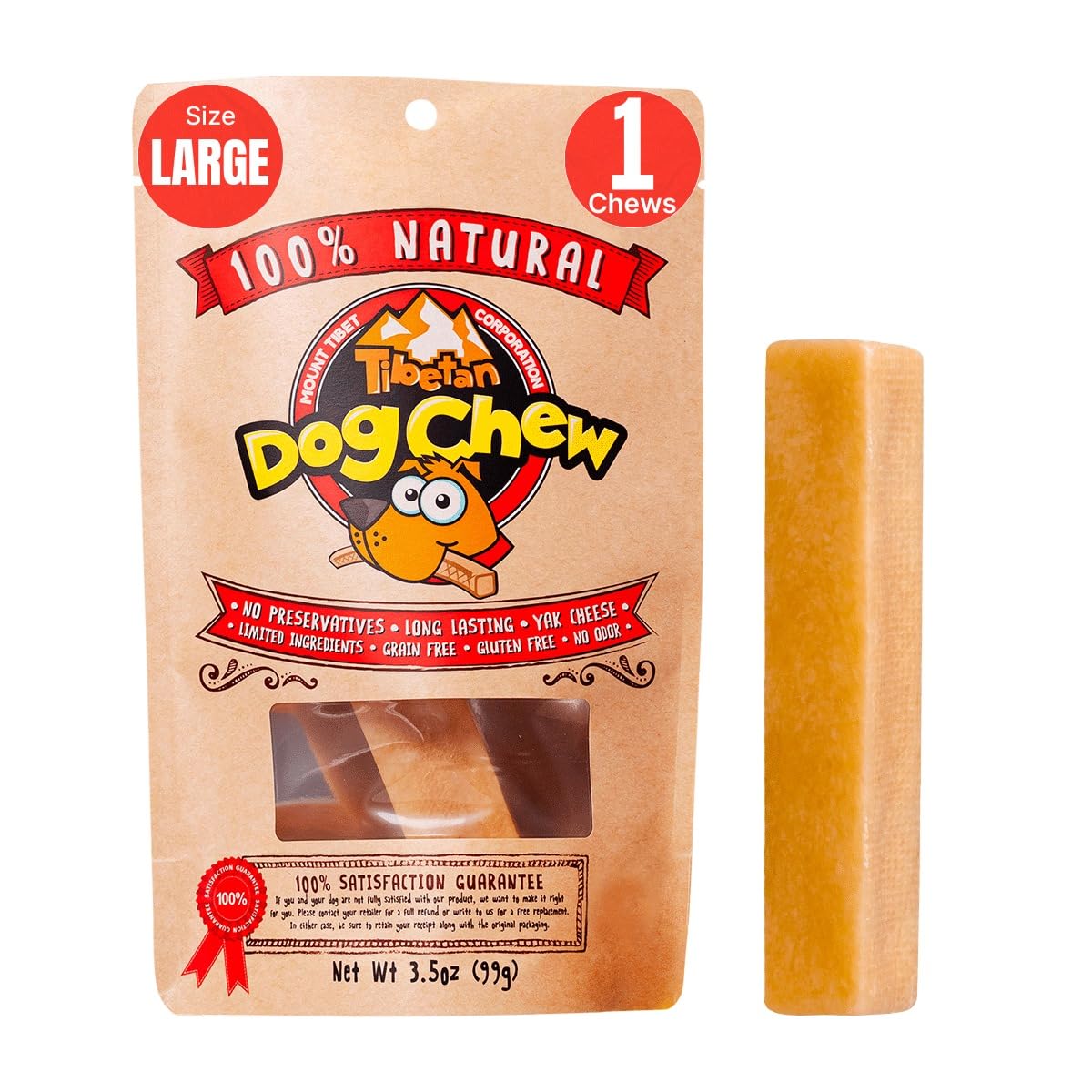 Tibetan Dog Chew Yak Cheese Sticks (1 Large Chew) - Natural, Handmade Large Dog Treats, Long-Lasting, Easy Digest, Ideal for Aggressive Chewers, Supports Oral Health, Grain and Gluten Free