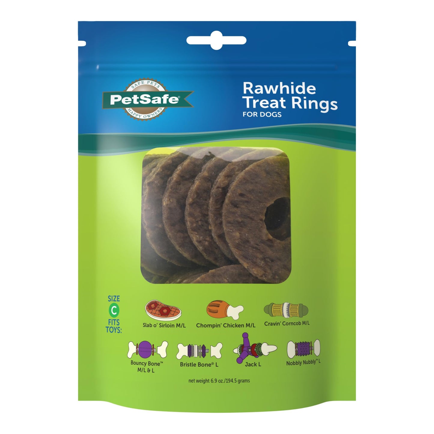 PetSafe Natural Rawhide Treat Ring Refills, Size C, Replacement Treats Busy Buddy Treat Ring Holding Toys, Large