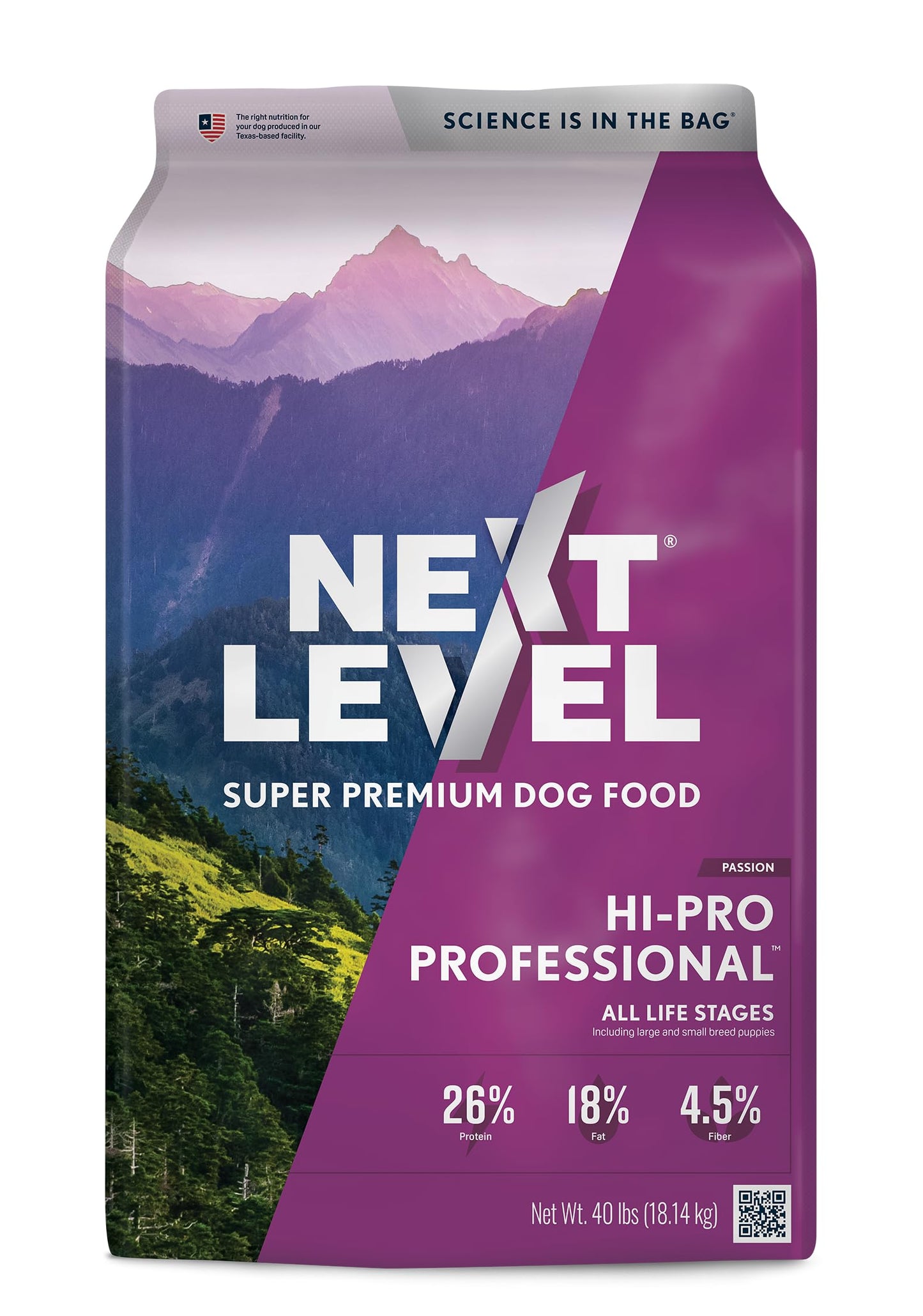 Next Level Super Premium Dog Food - HI-PRO Professional™ - Dry Kibble for Dogs at All Life Stages of All Breeds - 26% Protein with Gluten Free Grains, for High Energy, Active Dogs & Puppies