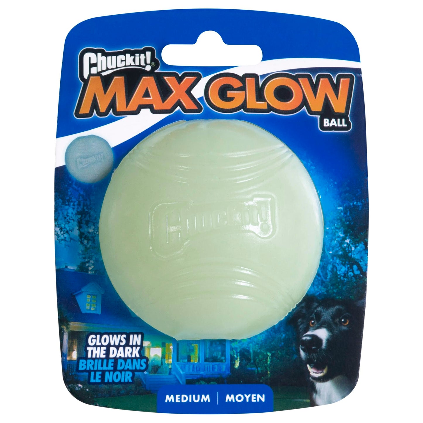 Chuckit! Max Glow Ball Dog Toy, Medium (2.5 Inch Diameter) for dogs 20-60 lbs, Pack of 1