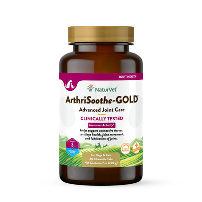 NaturVet ArthriSoothe-Gold Level 3, MSM and Glucosamine for Dogs and Cats, Advanced Joint Care Support Supplement with Chondroitin and Omega 3, Clinically Tested, Chewable Tablets, Made in The USA