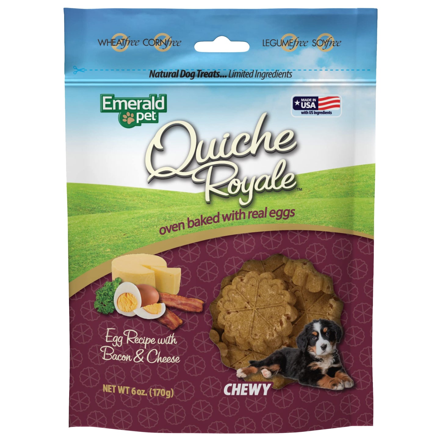 Emerald Pet Quiche Royale Premium Training Dog Treats - Healthy and Tasty Natural Dog Chews Made with Real Eggs - Limited Ingredient Dog Treats Made in The USA - Bacon & Cheese Treats, 6 oz