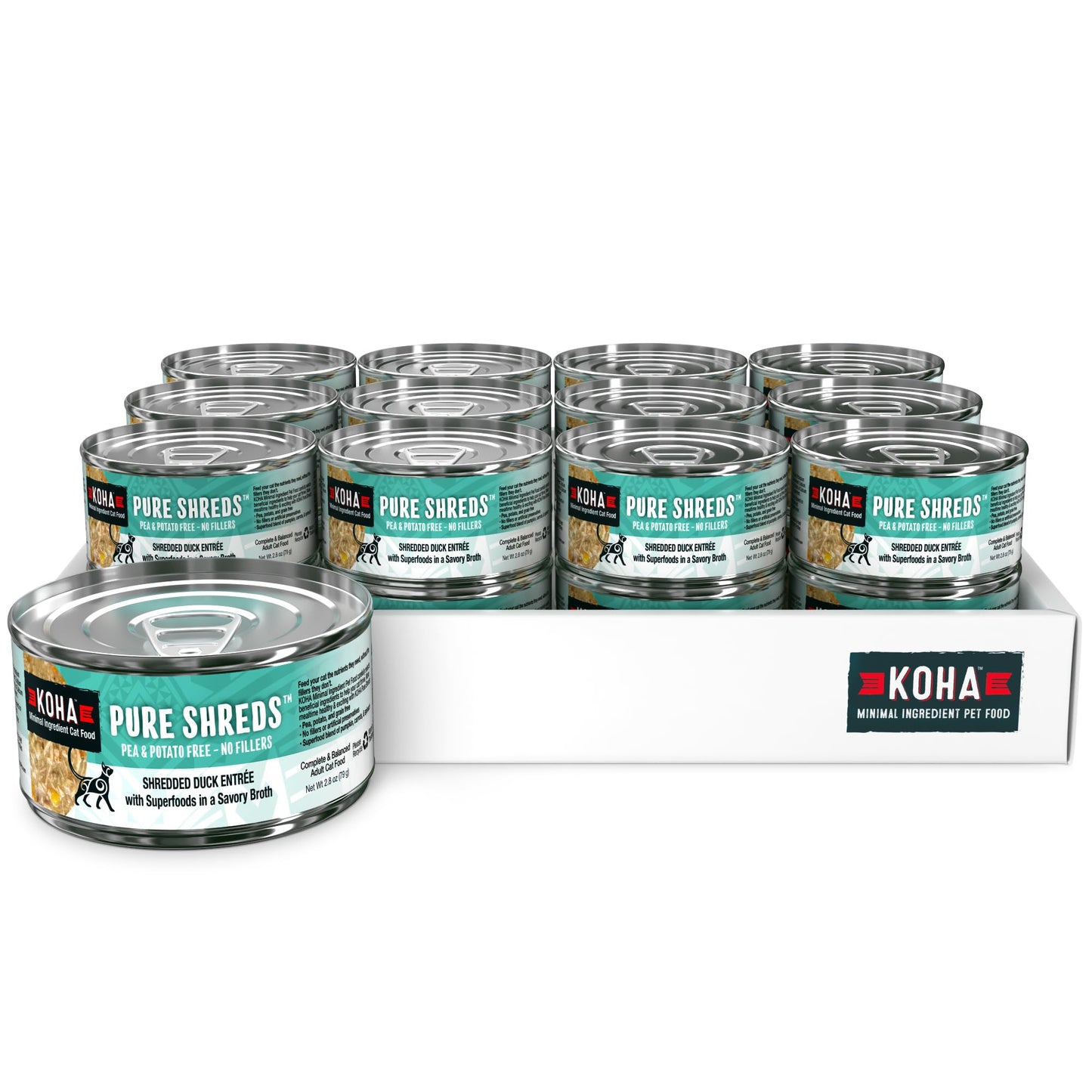 KOHA Pure Shreds Duck EntrÃ©e for Cats, Single Meat Wet Cat Food 2.8oz Cans (Case of 24)