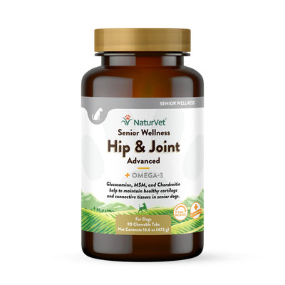 NaturVet - Senior Wellness Hip & Joint Advanced Plus Omegas | Help Support Your Pet’s Healthy Hip & Joint Function | Supports Joints, Cartilage & Connective Tissues | 90 Time Release Tablets