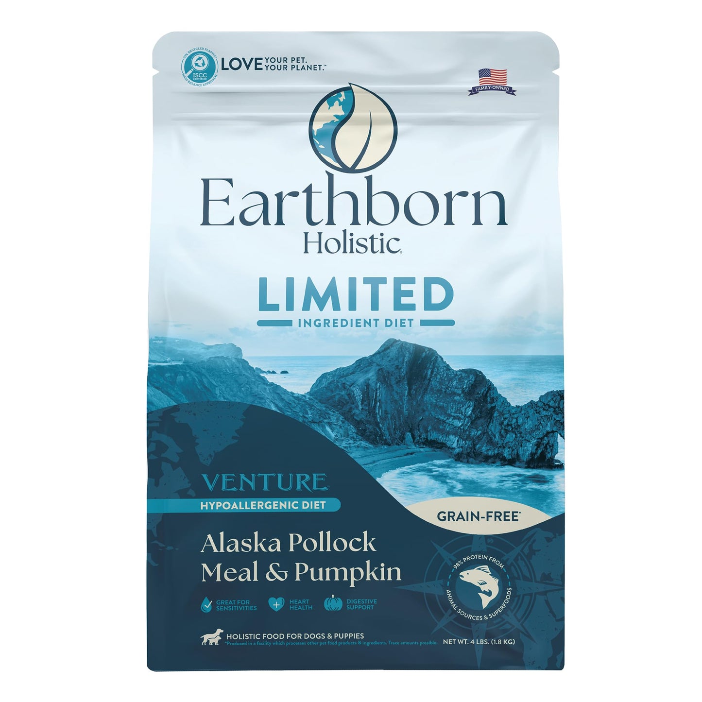 Earthborn Holistic Venture Alaska Pollock Meal & Pumpkin Limited Ingredient Diet Grain Free Dog Food (4 Pounds)