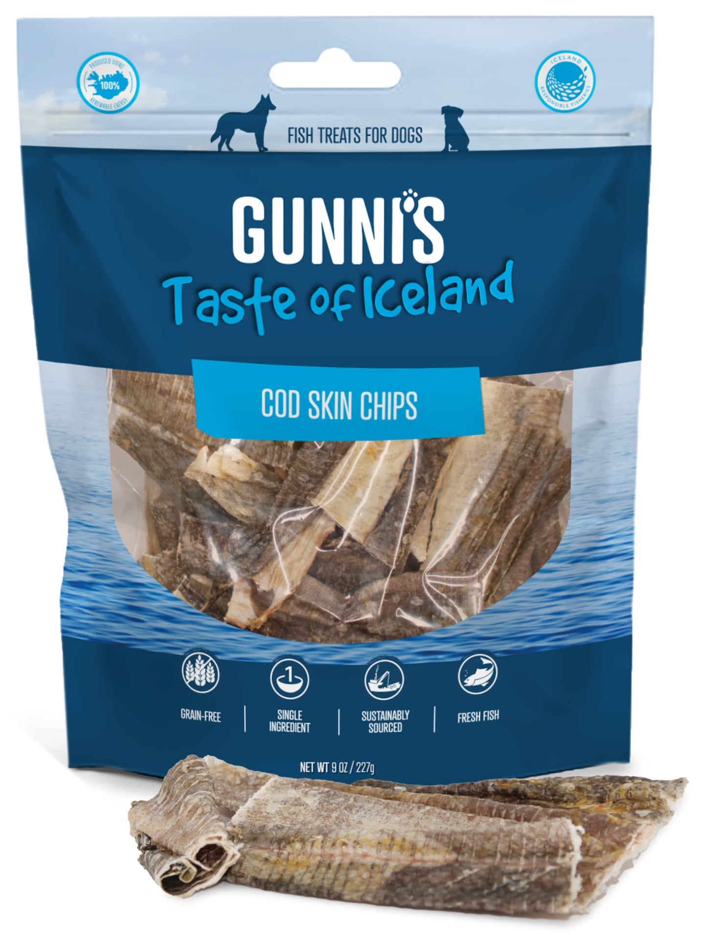 Gunnis Cod Fish Skin Chips Crunchy Dog Treats, 9 Ounce Bag