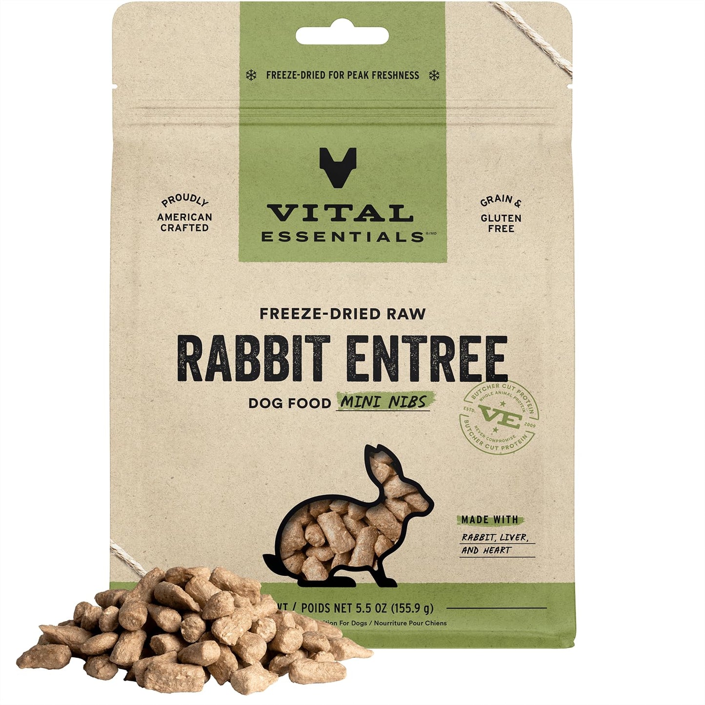 Vital Essentials Freeze Dried Raw Dog Food, Rabbit Mini Nibs Entree, 5.5 oz