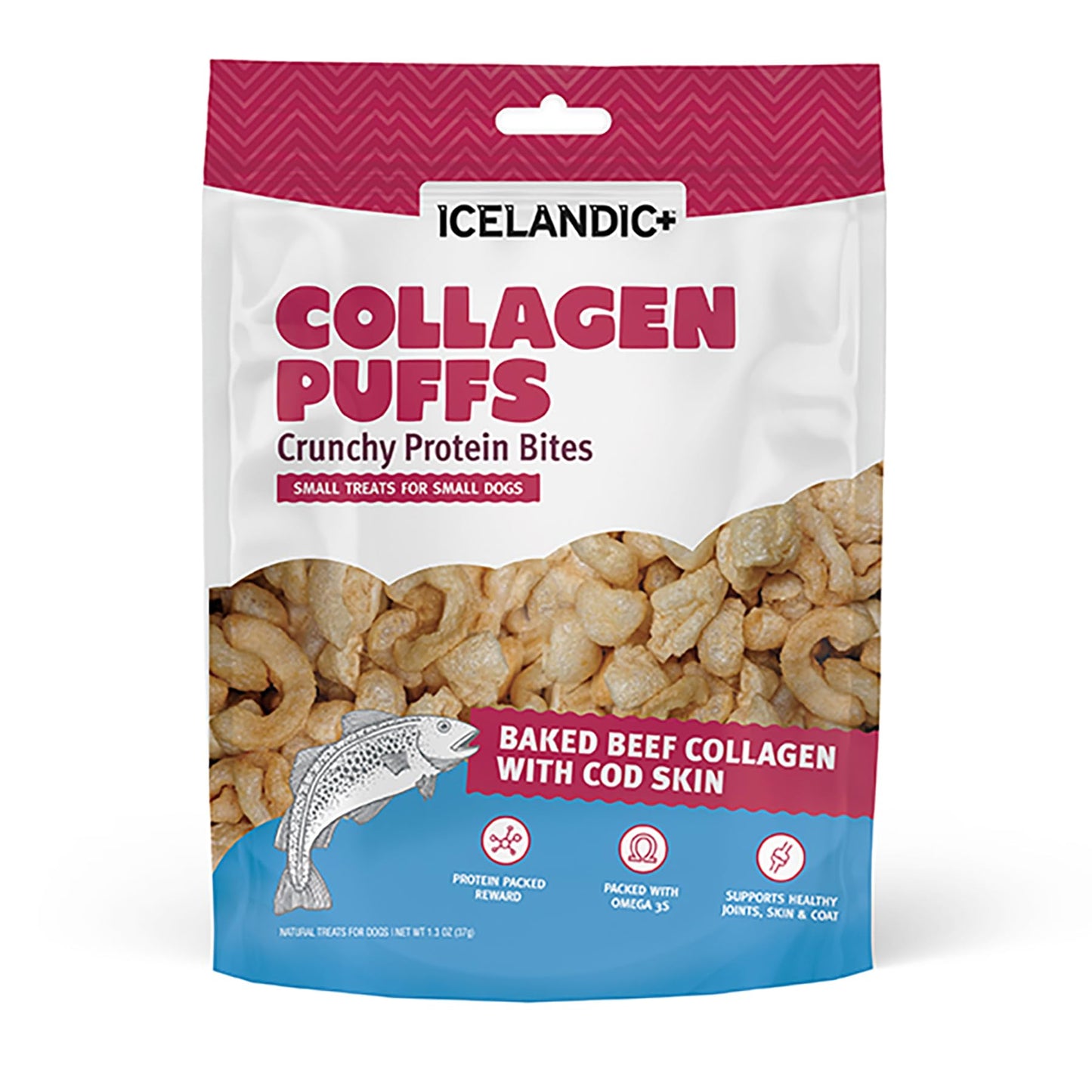 Icelandic+ Collagen Puffs: Baked Beef Collagen with Cod Skin 1.3oz - Small Dog Treats, Crunchy Protein Bites