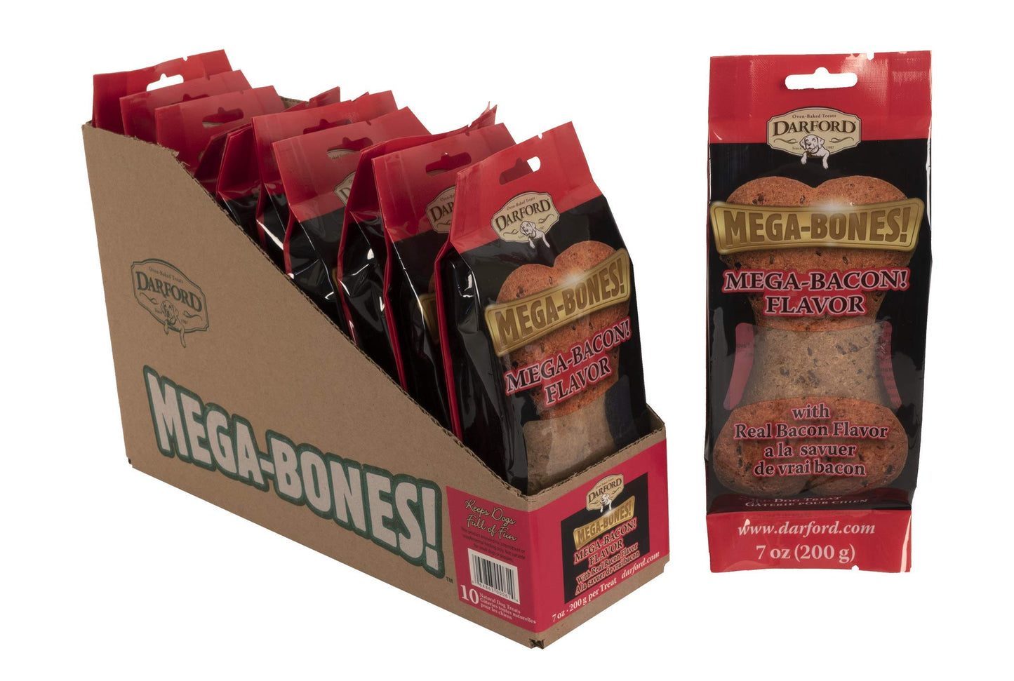 Darford Mega-Bacon Bone Dog Treat, 7-Ounce (Pack Of 10)