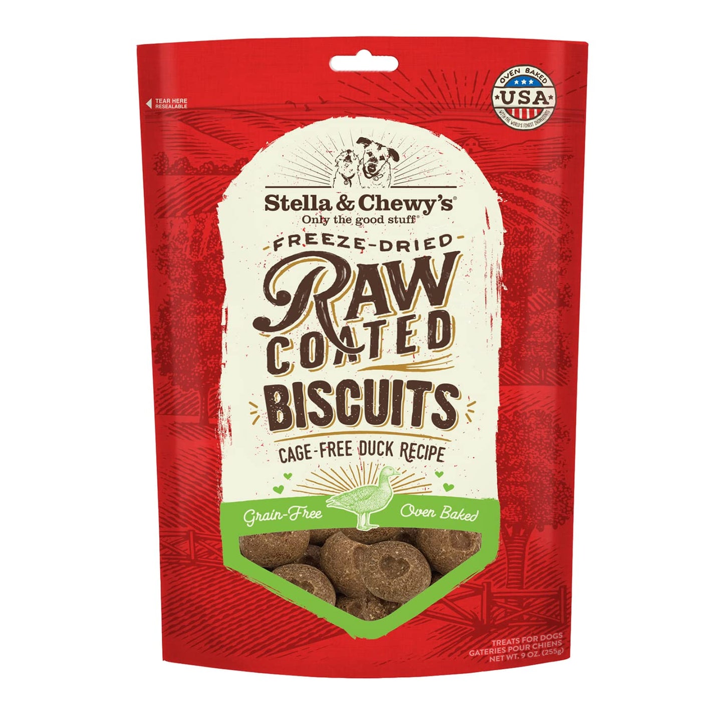 Stella & Chewy's Freeze-Dried Raw Coated Dog Biscuits - Cage-Free Duck Recipe - Protein Rich, Grain Free Dog & Puppy Treat - Great Snack for Training & Rewarding - 9 oz Bag