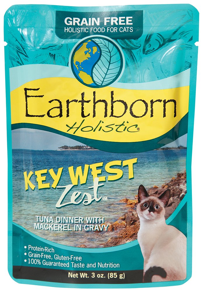 Earthborn Holistic Key West Zest with Tuna & Mackerel Grain-Free Wet Cat Food Pouches, Case of 24