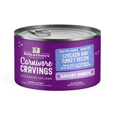 Stella & Chewy's, Cat Carnivore Cravings Chicken & Turkey Shreds Can, 5.2 Ounce