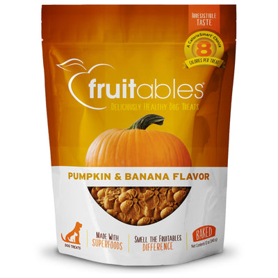 Fruitables Baked Dog Treats - Healthy Low Calorie - Free of Wheat, Corn and Soy - Pumpkin and Banana - 12 Ounces