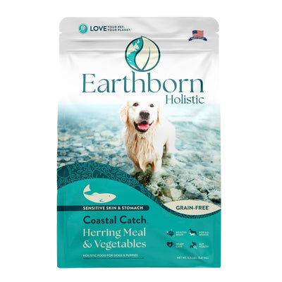 Earthborn Holistic Coastal Catch Herring Meal & Vegetables Grain-Free Sensitive Skin & Stomach Dry Food for Dogs and Puppies (12.5 lb. Bag)