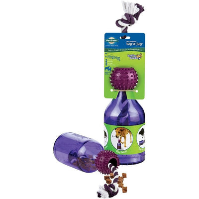 PetSafe Busy Buddy Tug-A-Jug - Treat-Dispensing Dog Toy - Slow Down Eating - 2 Cup Capacity - Lower Separation Anxiety - Cleans Teeth - Easy to Wash - Multi-Sensory Stimulation - Purple, M/L