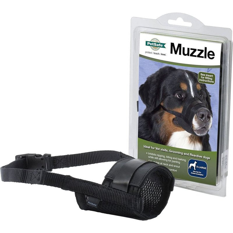 PetSafe Dog Muzzle - Comfortable Padding - Adjustable Sizing - Prevents Biting - Allows Room to Pant - Perfect for Visits to The Vet or Groomer, Extra Large, Black