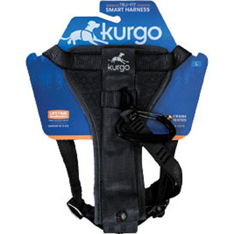 Kurgo Enhanced Strength Tru-Fit Smart Dog Harness, Black, Large - Crash Tested Car Safety Harness for Dogs, No Pull Dog Harness, Includes Pet Safety Seat Belt Tether