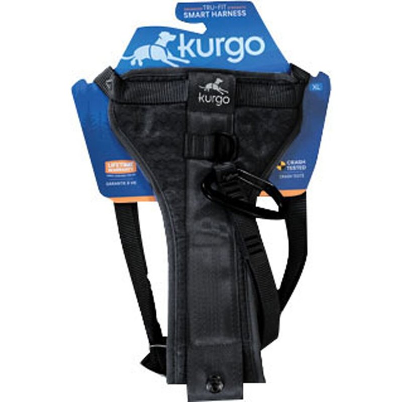 Kurgo Enhanced Strength Tru-Fit Smart Dog Harness, Black, X-Large - Crash Tested Car Safety Harness for Dogs, No Pull Dog Harness, Includes Pet Safety Seat Belt Tether