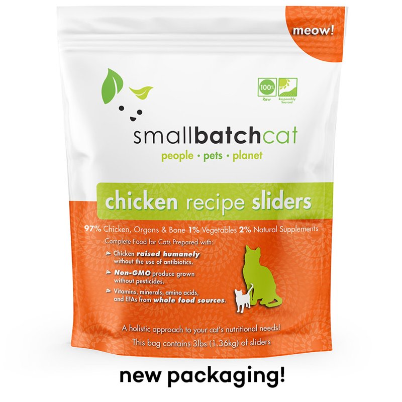 Small Batch Chicken Batch Sliders Frozen Cat Food, 3-lb