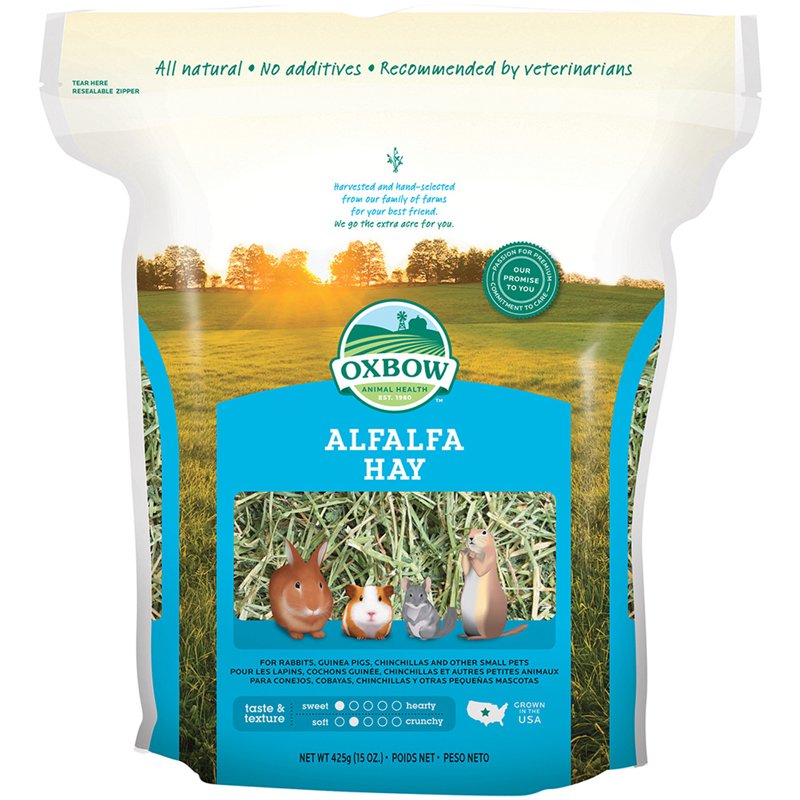 Oxbow Animal Health Alfalfa Hay, For Rabbits, Guinea Pigs, And Small Pets, Grown In The USA, Hand-Selected And Hand-Sorted, 15 Ounce