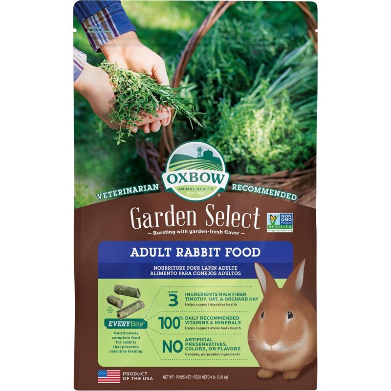 Oxbow Animal Health Garden Select Adult Rabbit Food, Garden-Inspired Recipe for Adult Rabbits, No Soy or Wheat, Non-GMO, Made in The USA, 4 Pound Bag