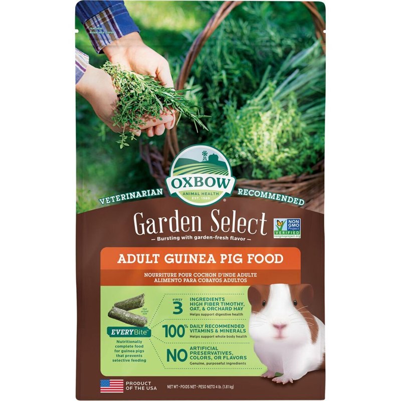 Oxbow Animal Health Garden Select Adult Guinea Pig Food, Garden-Inspired Recipe for Adult Guinea Pigs, No Soy or Wheat, Non-GMO, Made in The USA, 4 Pound Bag