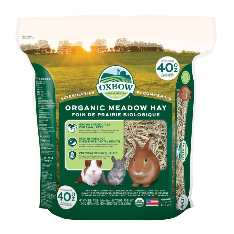 Oxbow Animal Health Organic Meadow Hay, for Rabbits, Guinea Pigs, and Small Pets, Grown in The USA, Farm Fresh, 40 Ounce