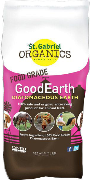 Front view of a packaged product: St. Gabriel Organics GoodEarth Food Grade Diatomaceous Earth 4 LB bag.