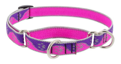 Lupine Reflective Martingale Dog Collar 3/4" Wide Pink Paws Adjusts from 14" to 20"