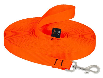 LupinePet Basics 3/4" Blaze Orange 30-Foot Extra-Long Training Lead/Leash for Medium and Larger Dogs