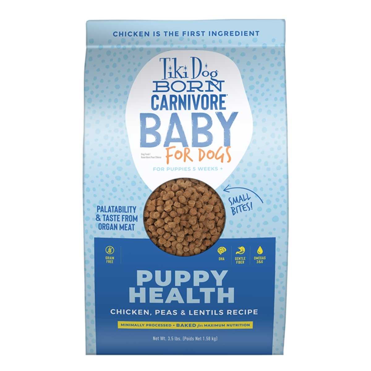 Tiki Pet Born Carnivore Baby Puppy Health, Chicken Peas & Lentils- 3.5 lb Bag