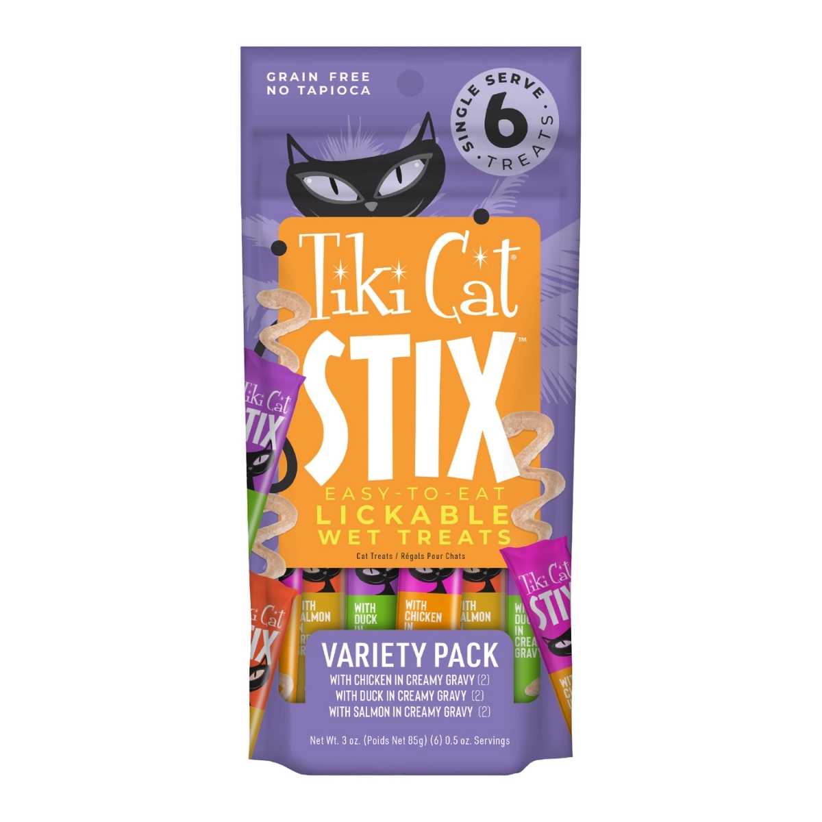 Tiki Pet STIX Variety Pack (Chicken, Duck, Salmon)- 12/3 oz Bags (6/0.5 oz Tubes/Bag)