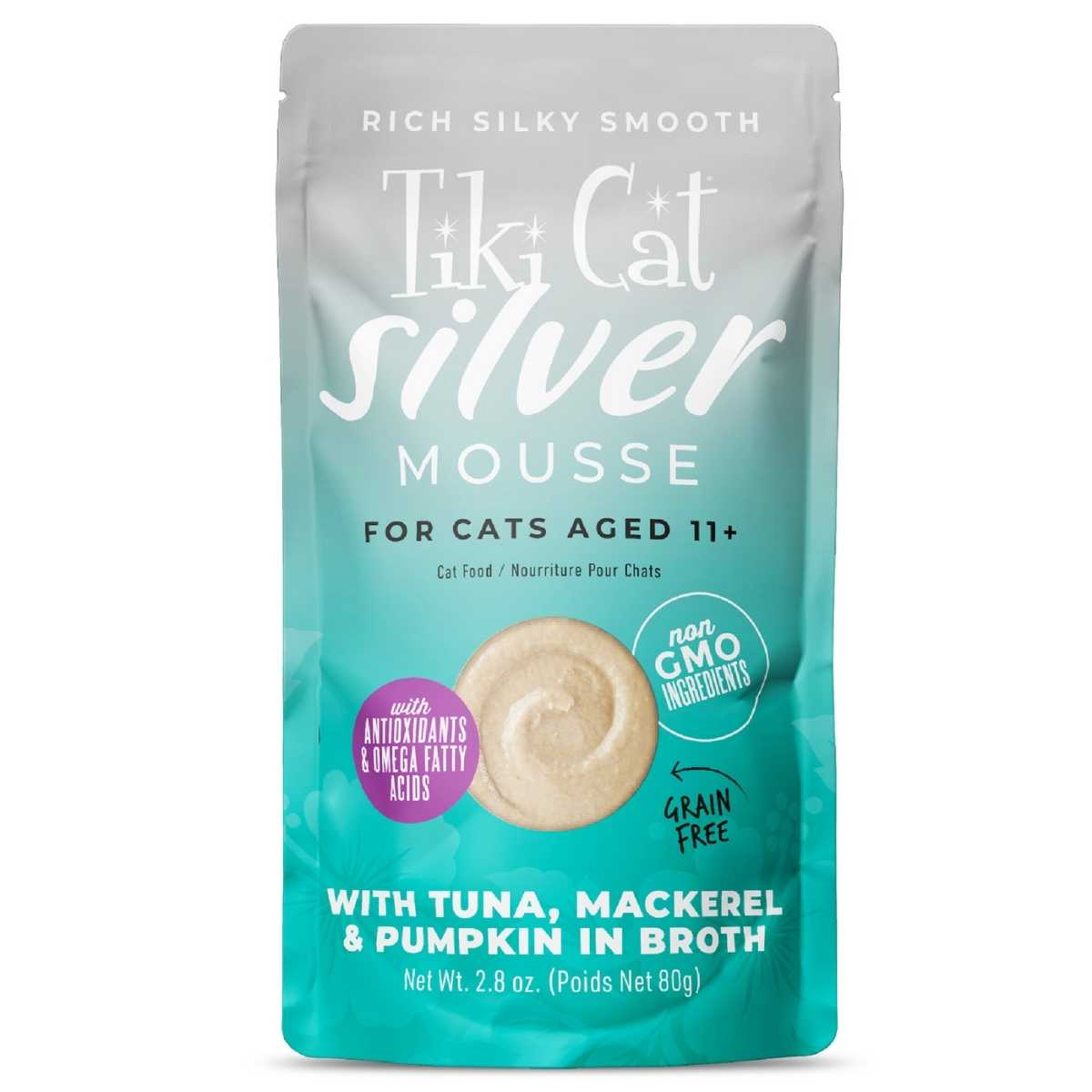 Tiki Pet Silver Mousse Tuna, Mackerel & Pumpkin- 12/2.8 oz Pouches