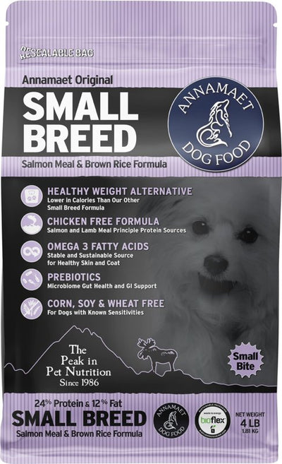 Annamaet Original Small Breed Salmon Formula Dry Dog Food, (Salmon & Brown Rice), 4-lb Bag