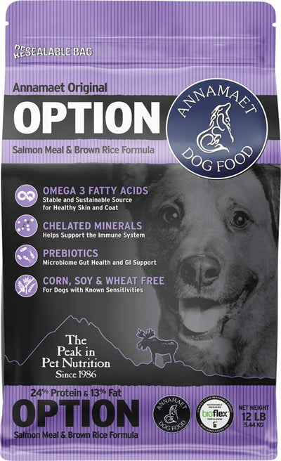 Annamaet Original Option Formula Dry Dog Food, 24% Protein (Salmon & Brown Rice), 12-lb Bag