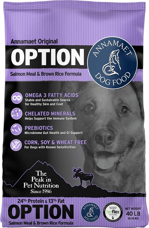 Annamaet Original Option Formula Dry Dog Food, 24% Protein (Salmon & Brown Rice), 40-lb Bag