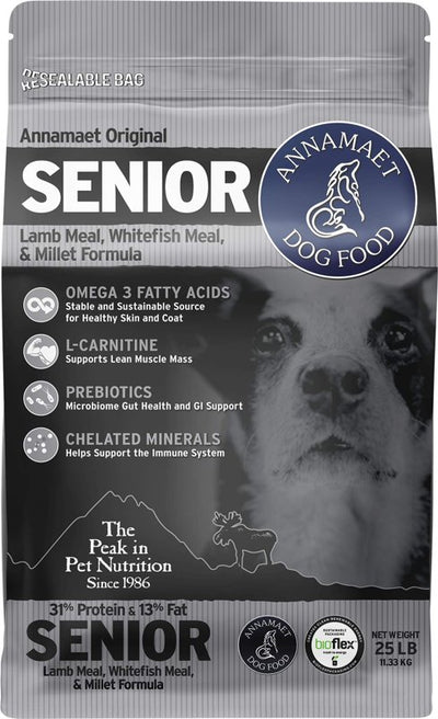 Annamaet Original Senior Dry Dog Food, (Lamb, Whitefish & Millet), 25-lb Bag