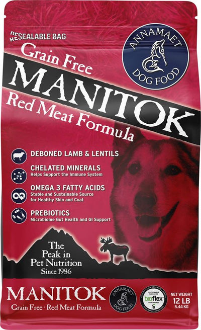 Annamaet Grain-Free Manitok Red Meat Formula Dry Dog Food, (Fresh Lamb), 12-lb Bag