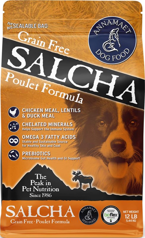 Annamaet Grain-Free Salcha Poulet Formula Dry Dog Food, (Chicken & Duck), 12-lb Bag, Brown