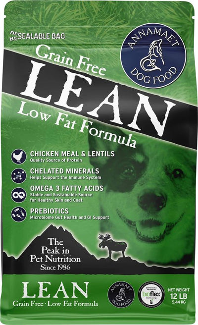 Annamaet Grain-Free Lean Reduced Fat Formula Dry Dog Food, (Chicken & Duck), 12-lb Bag