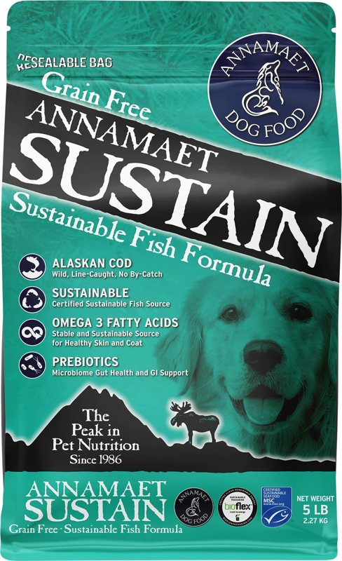 Annamaet Grain-Free Sustain Formula Dry Dog Food, (Line-Caught Cod & Free-Range Turkey), 5-lb Bag