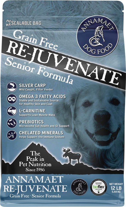 Annamaet Grain-Free Re-Juvenate Senior Formula Dry Dog Food, (Fresh Silver Carp & Turkey), 12-lb Bag