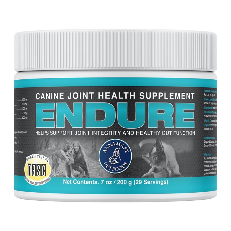 Annamaet Endure - Hip & Joint Powder Supplement for Dogs - with Glucosamine, Chondroitin and Green Lipped Mussel for Joint Support and Psyllium for Gut Health - 200 g