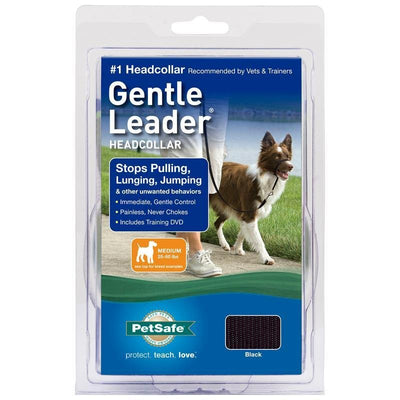 PetSafe Gentle Leader No-Pull Head Collar for Dogs, Dog Head Collar - The Ultimate Solution to Pulling, Padded Nose Loop, Quick-Snap Neck Strap, Dog Head Halter, Medium - Black