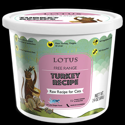 Lotus, Free Range Turkey Raw Frozen Cat Food, 24 Ounce