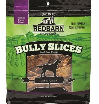 Redbarn All-Natural Rawhide Bully Slices - Peanut Butter Flavor - Premium Grain-Free Beef Hide Treats High Protein Low Fat for Chewers - 9 oz Bag