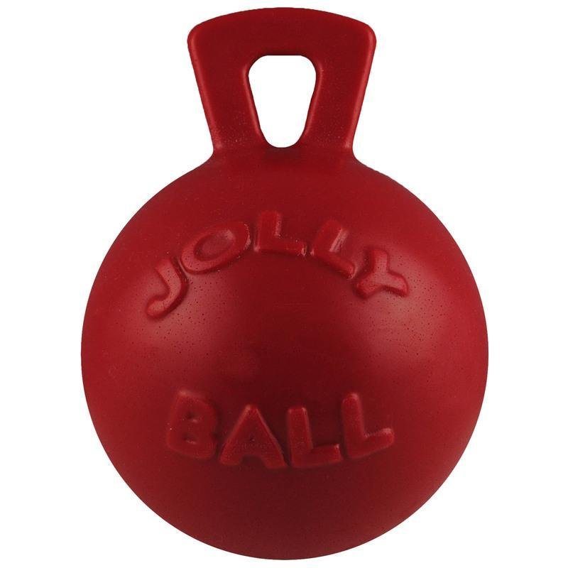 Jolly Pets Tug-n-Toss Heavy Duty Dog Toy Ball with Handle, 8 Inches/Large, Red (408 RD)