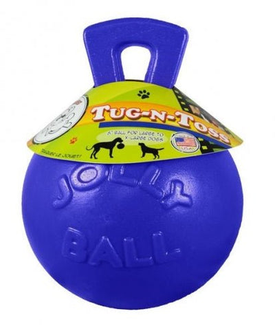 Jolly Pets Tug-n-Toss Dog Toy Ball with Handle, 8 Inches/Large, Blue