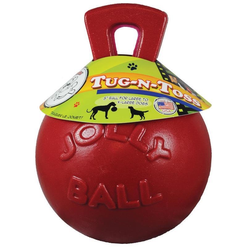 Jolly Pets Tug-n-Toss Dog Toy Ball with Handle, 10" XL, Red